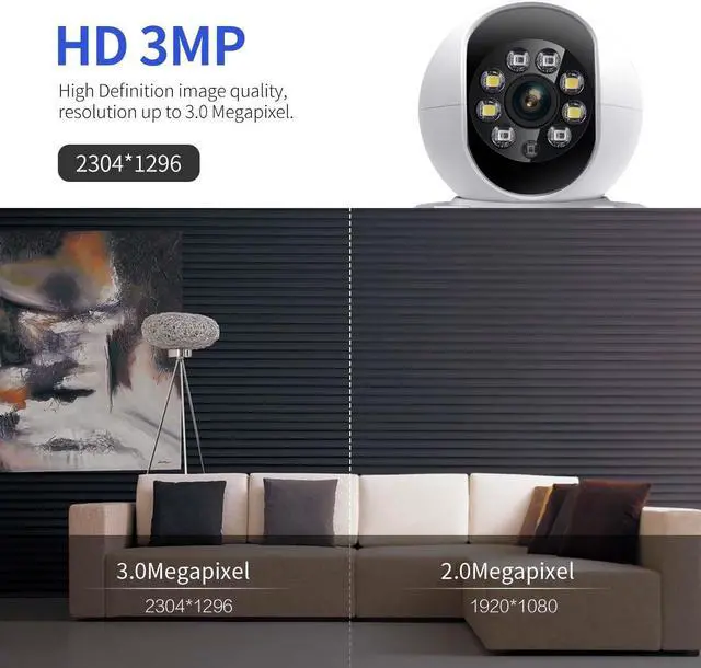 Alt view image 4 of 7 - VisiPower One click video call with 2.8" Screen 3MP indoor Visual smart WiFi camera humanoid detection audible alarm color night version Pan 355° Tilt 60° camera  Video Call 2-Way Audio indoor Camera