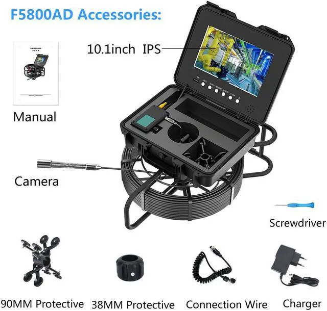 Alt view image 5 of 7 - visiPower 10" AHD 1080P 2MP Display Screen Pipe Sewer Drain Pipeline Inspection Video DVR Video+Audio Recording 5X Image Enlarge Industrial Endoscope Borescope Cable dia 5mm, Cable Length 20m/65ft