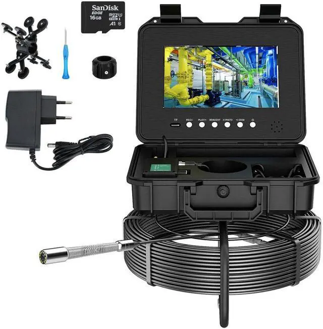 Alt view image 7 of 7 - visiPower 10" AHD 1080P 2MP Display Screen Pipe Sewer Drain Pipeline Inspection Video DVR Video+Audio Recording 5X Image Enlarge Industrial Endoscope Borescope Cable dia 5mm, Cable Length 20m/65ft
