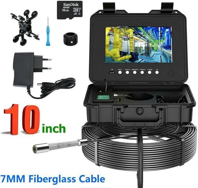 Main image of VisiPower 10" AHD 1080P 2MP Display Screen Pipe Sewer Drain Inspection Video  DVR Video+Audio Recording 5X Image Enlarge Industrial Endoscope Borescope 7mm Cable Length 20m/65ft Camera