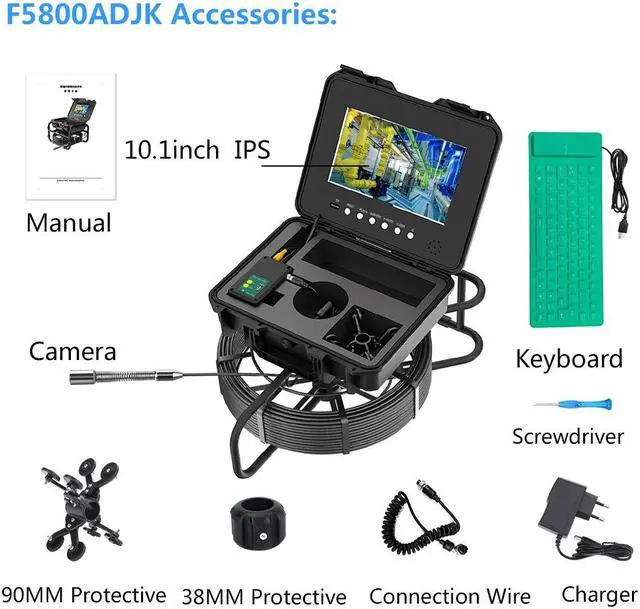 Alt view image 6 of 7 - VisiPower 10" AHD 1080P 2MP Screen Pipe Sewer Drain Pipeline Video Meter Counter Keyboard DVR Video+Audio Recording 5X Image Enlarge Industrial Endoscope Borescope 7mm Cable Length 20m/65ft Camera