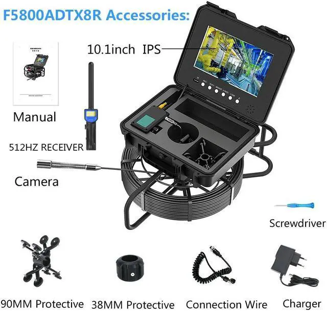 Alt view image 2 of 7 - VisiPower 10" AHD 2MP Display Screen Pipe Sewer Drain Pipeline  Video Recording 5X Image Zoom Industrial Endoscope Borescope with 512HZ Locator sonde Cable Diameter 7mm Cable Length 20m/65ft Camera