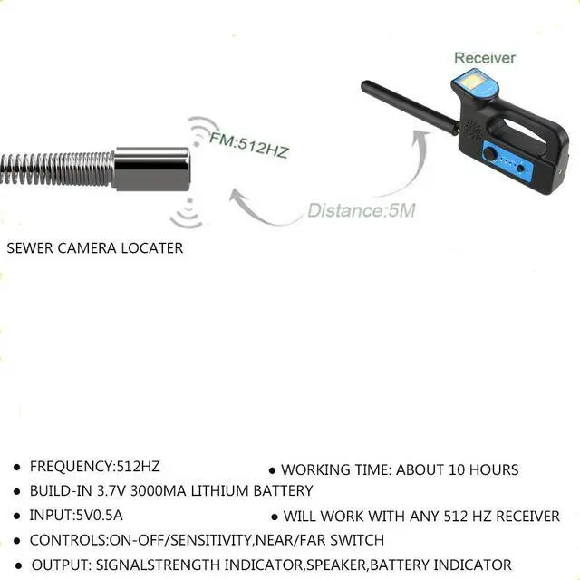 Alt view image 3 of 7 - VisiPower 10" AHD 2MP Display Screen Pipe Sewer Drain Pipeline  Video Recording 5X Image Zoom Industrial Endoscope Borescope with 512HZ Locator sonde Cable Diameter 7mm Cable Length 20m/65ft Camera