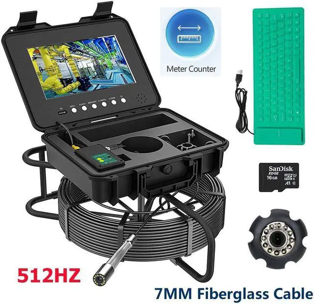Main image of VisiPower 10" 2MP AHD Screen Pipe Sewer Drain Inspection Video Camera Video Recording Meter Counter Keyboard Built-in 512HZ TRANSMITTER Industrial Endoscope Cable Dia 7mm Cable Length 70m/229ft