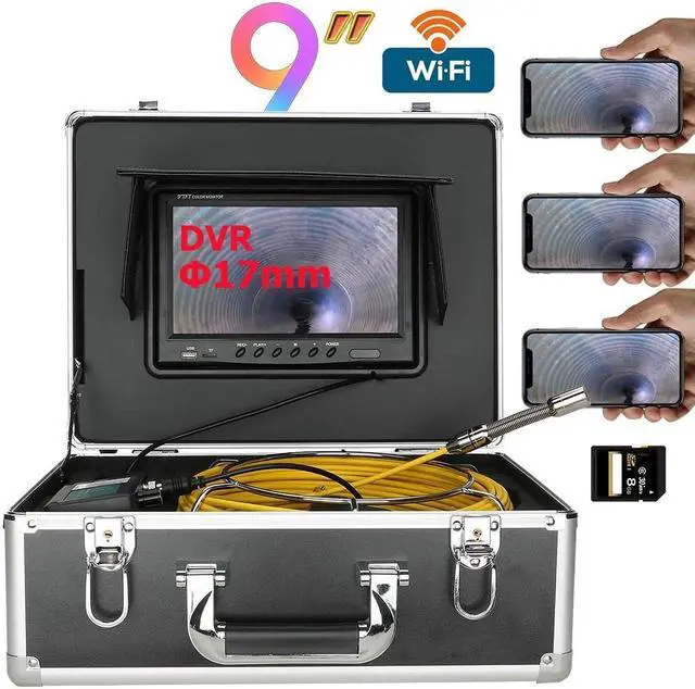 Alt view image 8 of 14 - VisiPower 9" Wireless WiFi Cable Length 30m/98ft Pipe Inspection Video Camera,17MM 8GB SD Card Drain Sewer Pipeline Industrial Endoscope Android/IOS