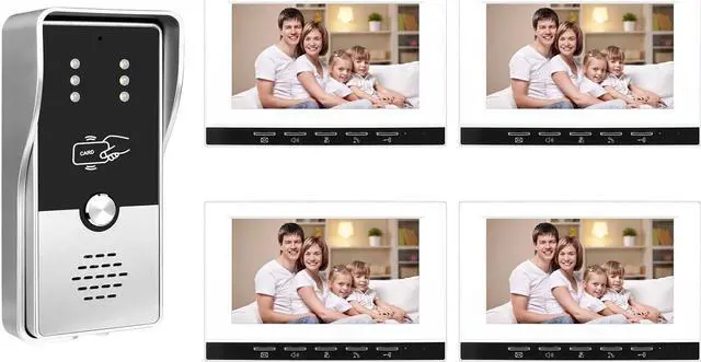 Main image of VisiPower 7" Monitor Wired Multi Room Unlock Visual Intercom System Villa Apartment Doorbell with Night Vision and Mobile Phone NFC unlocking, 1* outdoor doorbell + 4* indoor monitor