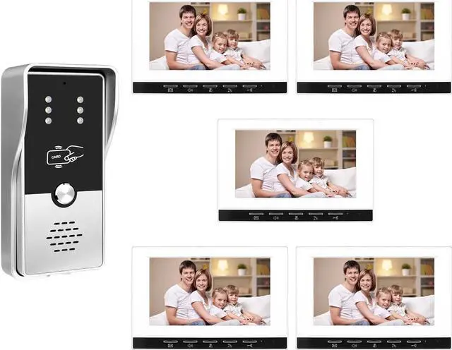 Main image of VisiPower 7" Monitor Wired Multi Room Unlock Visual Intercom Villa Apartment Doorbell with Night Vision and Mobile Phone NFC unlocking, 1* outdoor doorbell + 1* indoor monitor 1* doorbell + 5* monitor