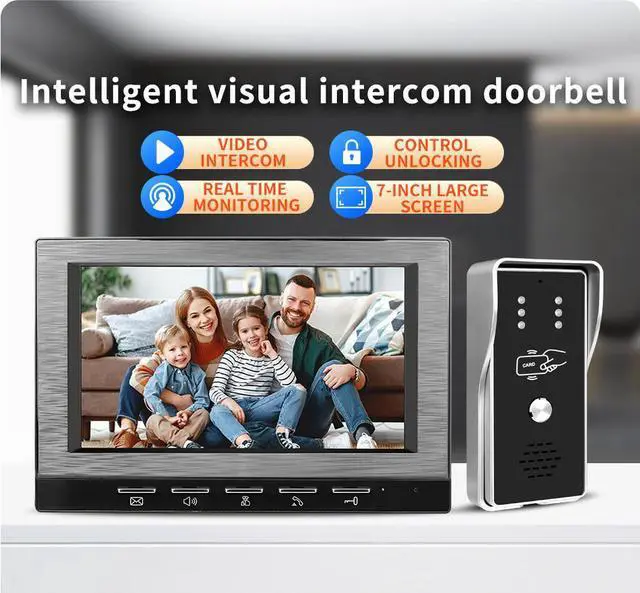 Alt view image 2 of 7 - VisiPower Black 7" Monitor Wired Multi Room Unlock Visual Intercom System Villa Apartment Doorbell with Night Vision and Mobile Phone NFC unlocking, 1* outdoor doorbell + 3* indoor monitor