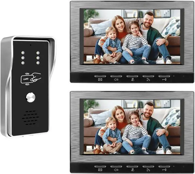 Main image of VisiPower Black 7" Monitor Wired Multi Room Unlock Visual Intercom System Villa Apartment Doorbell with Night Vision and Mobile Phone NFC unlocking, 1* outdoor doorbell + 2* indoor monitor