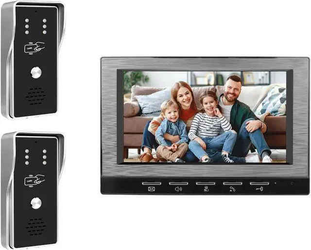 Main image of VisiPower Black 7" Monitor Wired Multi Room Unlock Visual Intercom System Villa Apartment Doorbell with Night Vision and Mobile Phone NFC unlocking, 2* outdoor doorbell+ 1* indoor monitor