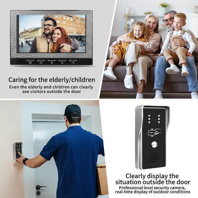 Alt view image 4 of 7 - VisiPower Black 7" Monitor Wired Multi Room Unlock Visual Intercom System Villa Apartment Doorbell with Night Vision and Mobile Phone NFC unlocking, 2* outdoor doorbell+ 1* indoor monitor