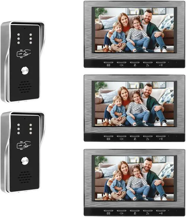 Main image of VisiPower Black 7" Monitor Wired Multi Room Unlock Visual Intercom System Villa Apartment Doorbell with Night Vision and Mobile Phone NFC unlocking, 2* outdoor doorbell+ 3* indoor monitor