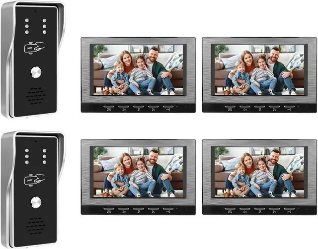 Main image of VisiPower Black 7" Monitor Wired Multi Room Unlock Visual Intercom System Villa Apartment Doorbell with Night Vision and Mobile Phone NFC unlocking, 2* outdoor doorbell+ 4* indoor monitor