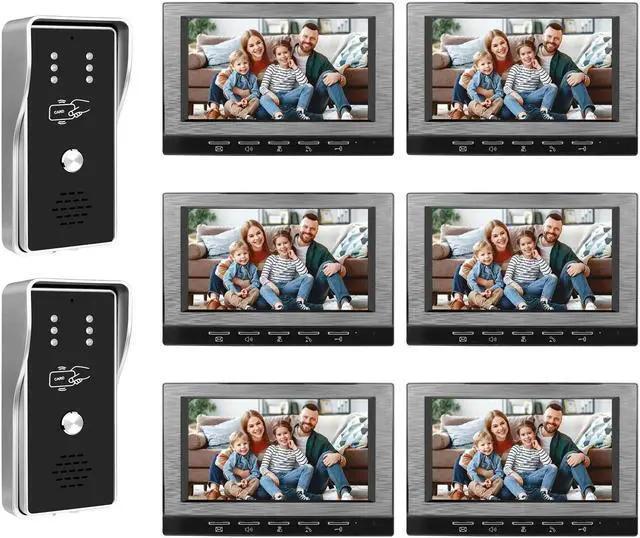 Main image of VisiPower Black 7" Monitor Wired Multi Room Unlock Visual Intercom System Villa Apartment Doorbell with Night Vision and Mobile Phone NFC unlocking, 2* outdoor doorbell+ 6* indoor monitor