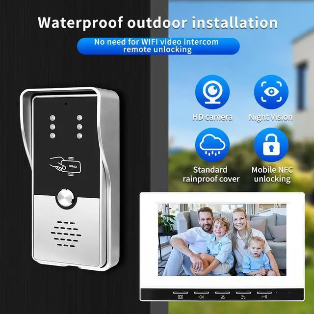 Alt view image 3 of 7 - VisiPower White 7" Monitor Wired Multi Room Unlock Visual Intercom System Villa Apartment Doorbell with Night Vision and Mobile Phone NFC unlocking, 2* outdoor doorbell+ 1* indoor monitor