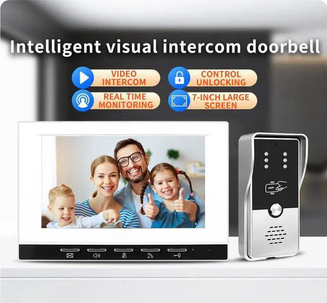 Alt view image 2 of 7 - VisiPower White 7" Monitor Wired Multi Room Unlock Visual Intercom System Villa Apartment Doorbell with Night Vision and Mobile Phone NFC unlocking, 2* outdoor doorbell+ 1* indoor monitor