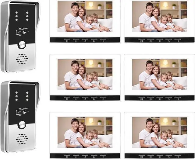 Main image of VisiPower White 7" Monitor Wired Multi Room Unlock Visual Intercom System Villa Apartment Doorbell with Night Vision and Mobile Phone NFC unlocking, 2* outdoor doorbell+ 6* indoor monitor