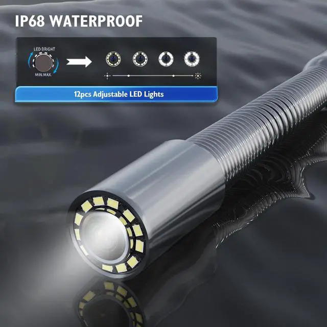 Alt view image 4 of 7 - VisiPower 2MP Sewer Pipe Camera 10" Screen + Video recording + Meter Counter + Auto Self-Leveling + 512HZ TRANSMITTER +Keyboard + Dia 9mm thick cable + Wheel Endoscope Borescope Cable Length 50m/164f