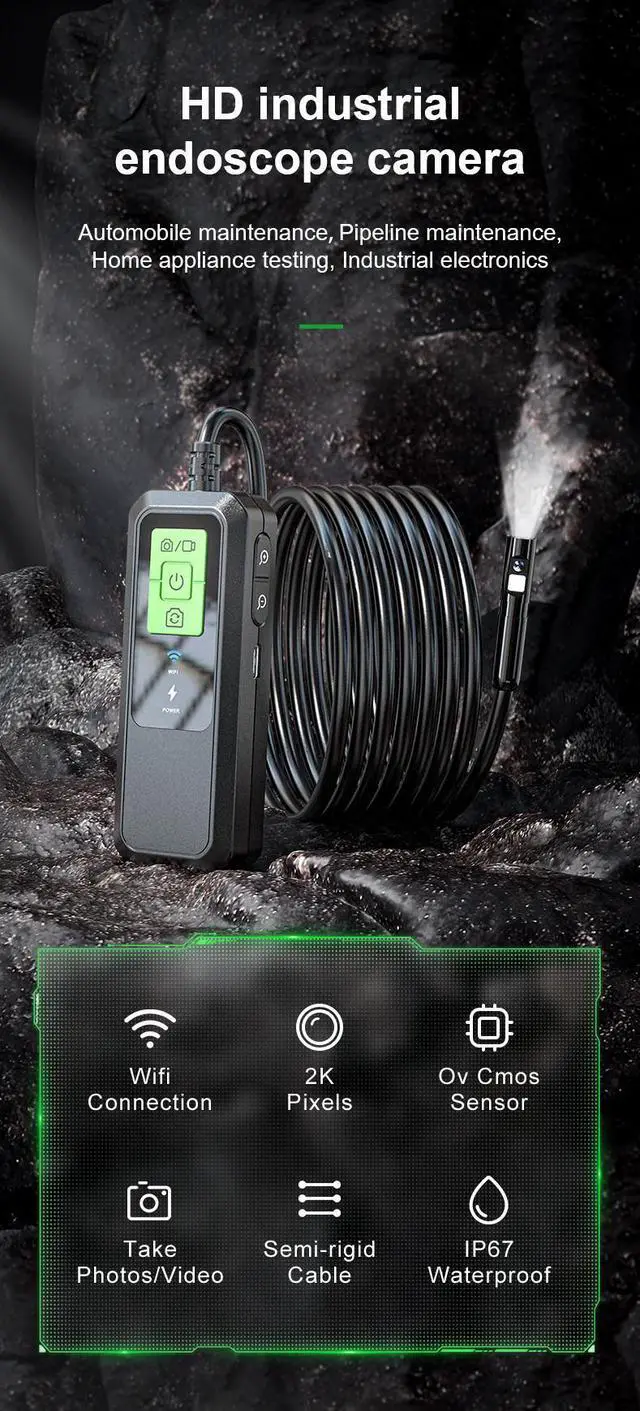 Alt view image 7 of 7 - Visipower Car Repair Detection WIFI Industrial Endoscope with an HD 2k Pixels Camera can connect mobile phone take photos/video LED light can be adjust Dual lens 8mm Borescope