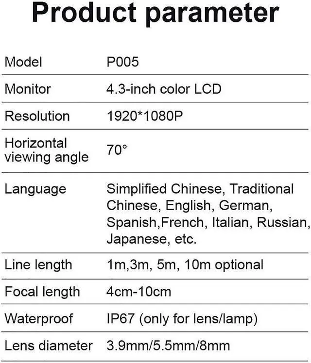 Alt view image 7 of 7 - VisiPower Car Repair Detection 4.3" LCD Handheld Digital Display Industrial Endoscope with HD 1080p Camera can take photos/video LED light adjustable Single lens 8mm Borescope Single lens_3m