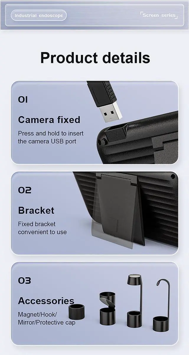 Alt view image 6 of 7 - VisiPower Car Repair Detection 4.3" LCD Handheld Digital Display Industrial Endoscope with HD 1080p Camera can take photos/video LED light adjustable Single lens 8mm Borescope Single lens_3m