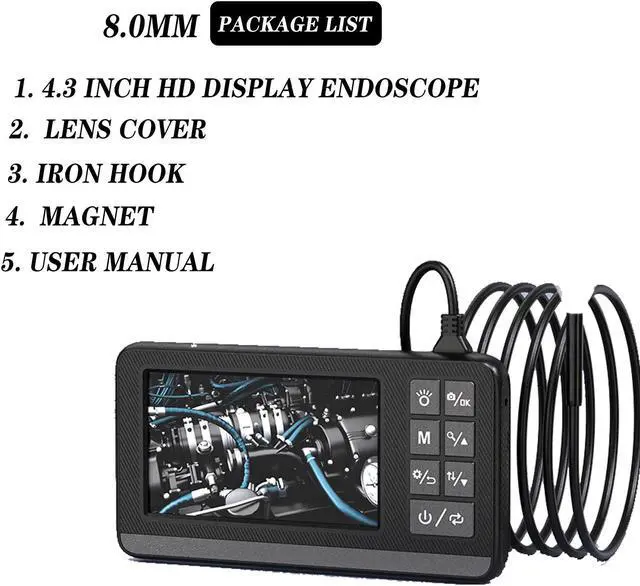 Main image of VisiPower Car Repair Detection 4.3" LCD Handheld Digital Display Industrial Endoscope with HD 1080p Camera can take photos/video LED light adjustable Single lens 8mm Borescope Single lens_3m