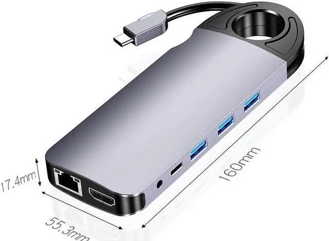 Alt view image 2 of 7 - VisiPower 10 in 1 Type-C to HDMI 4K@30Hz, VGA, USB 3.0*3 PD Charging, TF / SD Micro Card Reader, Gigabit RJ45 Port, 3.5mm Headphone Jack PC Mobile Phone Docking Station Extension Hub Converter Adaptor