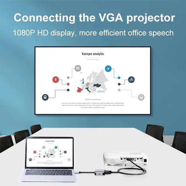 Alt view image 3 of 7 - VisiPower 2 In 1 Type-C / USB-C to HDMI 4K@30Hz & VGA Adapter Converter phone to HDTV + VGA,Type-C docking station to HDMI+VGA expansion Hub 4K laptop 2-in-1 Converter adapter cable