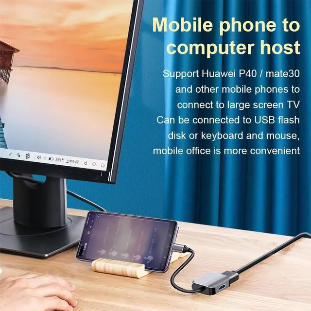 Alt view image 4 of 7 - VisiPower 2 In 1 Type-C / USB-C to HDMI 4K@30Hz & VGA Adapter Converter phone to HDTV + VGA,Type-C docking station to HDMI+VGA expansion Hub 4K laptop 2-in-1 Converter adapter cable