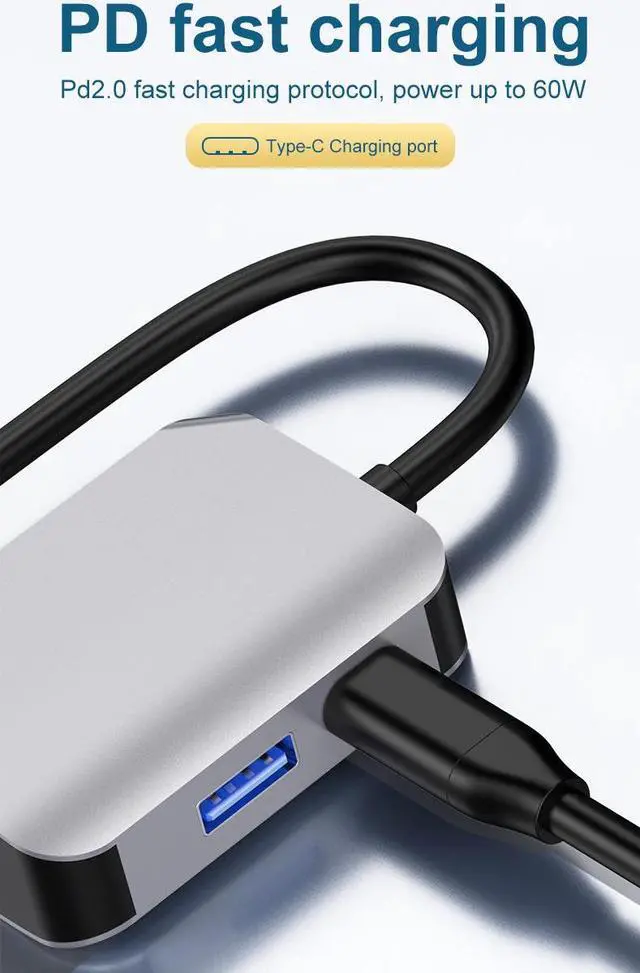 Main image of VisiPower 3 In 1 Type-C / USB-C to HDMI 4K@30Hz & PD Charging & USB 3.0 Extension hub Adapter Converter, Type-C docking station to expansion Hub 4K laptop 3-in-1 wired same screen adapter cable