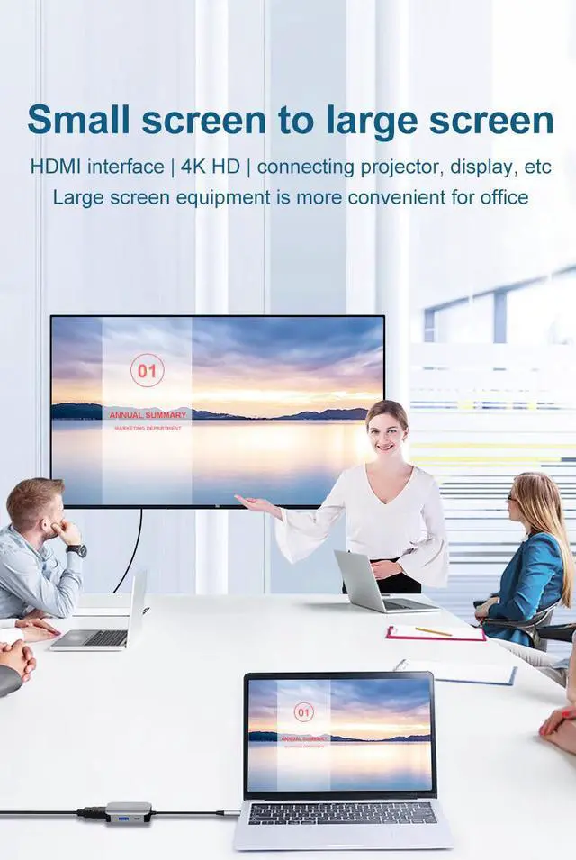 Alt view image 3 of 7 - VisiPower 3 In 1 Type-C / USB-C to HDMI 4K@30Hz & PD Charging & USB 3.0 Extension hub Adapter Converter, Type-C docking station to expansion Hub 4K laptop 3-in-1 wired same screen adapter cable