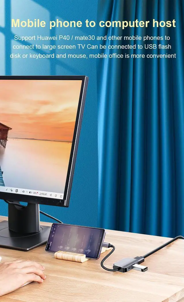 Alt view image 4 of 7 - VisiPower 3 In 1 Type-C / USB-C to HDMI 4K@30Hz & PD Charging & USB 3.0 Extension hub Adapter Converter, Type-C docking station to expansion Hub 4K laptop 3-in-1 wired same screen adapter cable