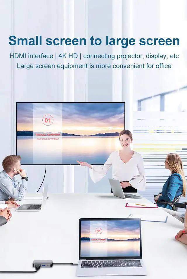 Alt view image 3 of 7 - VisiPower 4 in 1 Type-C  / USB-C to HDMI 4K@30Hz + PD Charging + USB 3.0 + VGA Extension Adapter Converter, PC Mobile Phone laptop 4-in-1 Docking Station Extension Hub Converter Adaptor Cable