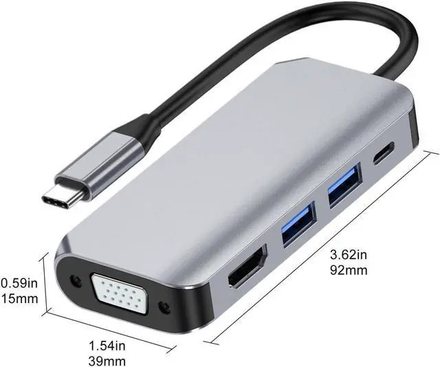 Alt view image 6 of 7 - VisiPower 5 in 1 Type-C  / USB-C to HDMI 4K@30Hz + PD Charging + USB 3.0 + USB 2.0+ VGA Extension Adapter Converter, PC Mobile Phone laptop 5-in-1 Docking Station Extension Hub Converter Adaptor Cable
