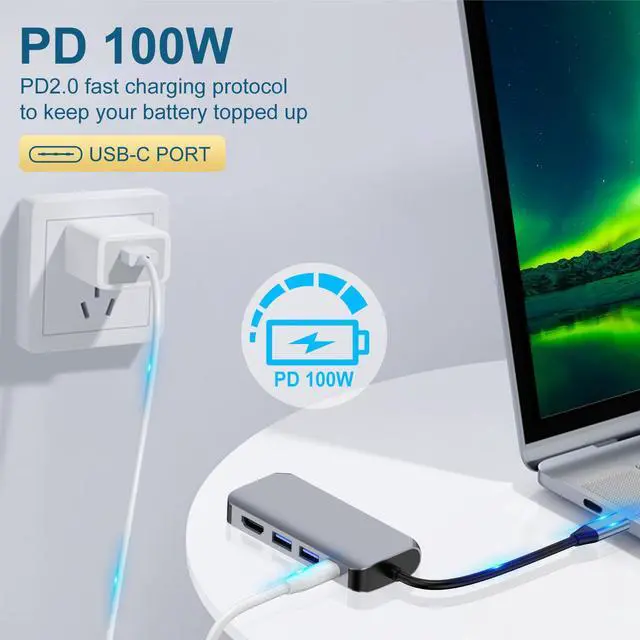 Alt view image 5 of 7 - VisiPower 5 in 1 Type-C  / USB-C to HDMI 4K@30Hz + PD Charging + USB 3.0 + USB 2.0+ VGA Extension Adapter Converter, PC Mobile Phone laptop 5-in-1 Docking Station Extension Hub Converter Adaptor Cable