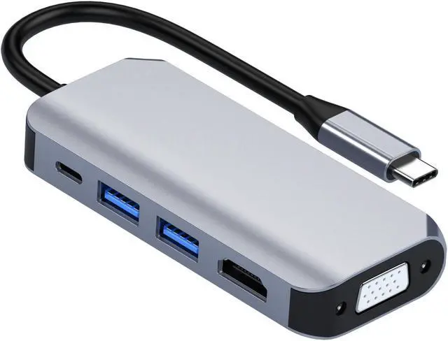 Alt view image 7 of 7 - VisiPower 5 in 1 Type-C  / USB-C to HDMI 4K@30Hz + PD Charging + USB 3.0 + USB 2.0+ VGA Extension Adapter Converter, PC Mobile Phone laptop 5-in-1 Docking Station Extension Hub Converter Adaptor Cable