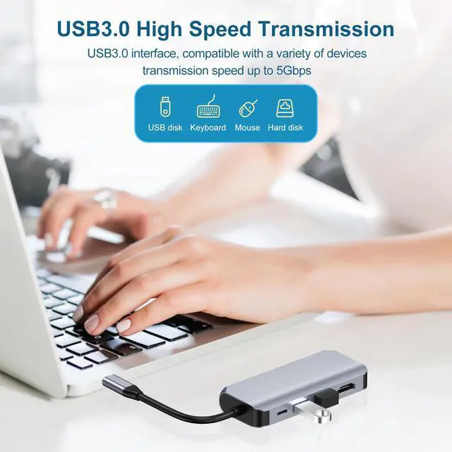 Alt view image 4 of 7 - VisiPower 5 in 1 Type-C  / USB-C to HDMI 4K@30Hz + PD Charging + USB 3.0 + USB 2.0+ VGA Extension Adapter Converter, PC Mobile Phone laptop 5-in-1 Docking Station Extension Hub Converter Adaptor Cable