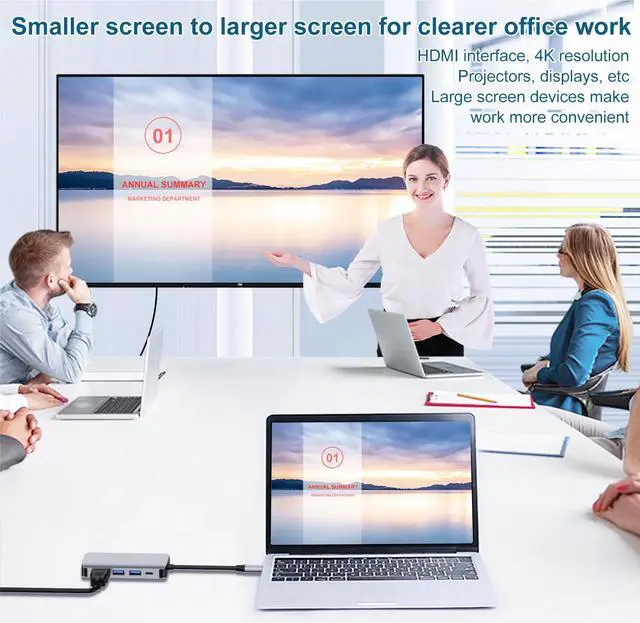 Alt view image 3 of 7 - VisiPower 5 in 1 Type-C  / USB-C to HDMI 4K@30Hz + PD Charging + USB 3.0 + USB 2.0+ VGA Extension Adapter Converter, PC Mobile Phone laptop 5-in-1 Docking Station Extension Hub Converter Adaptor Cable