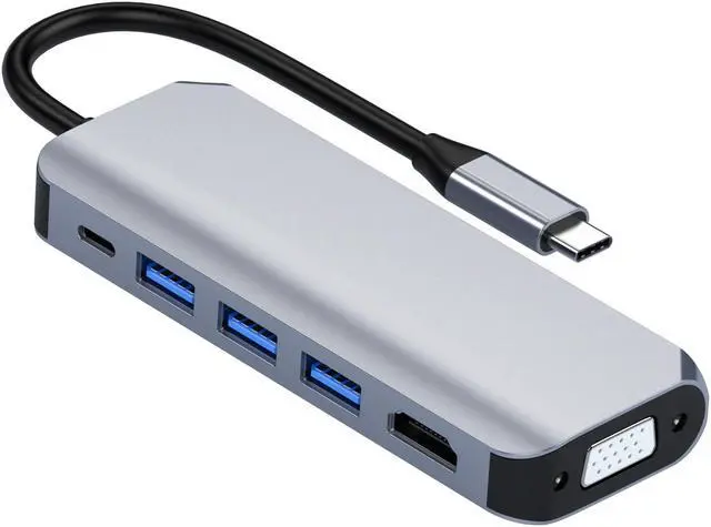 Alt view image 6 of 7 - VisiPower 6 in 1 Type-C /USB-C to HDMI 4K@30Hz + PD Charging + USB 3.0*1 + USB 2.0*2 + VGA Extension Adapter Converter PC Mobile Phone laptop 6-in-1 Docking Station Extension Hub Converter Cable