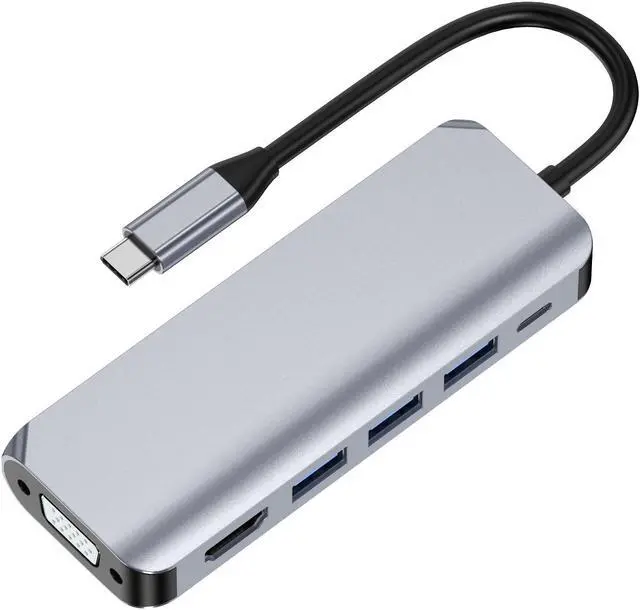 Alt view image 7 of 7 - VisiPower 6 in 1 Type-C /USB-C to HDMI 4K@30Hz + PD Charging + USB 3.0*1 + USB 2.0*2 + VGA Extension Adapter Converter PC Mobile Phone laptop 6-in-1 Docking Station Extension Hub Converter Cable