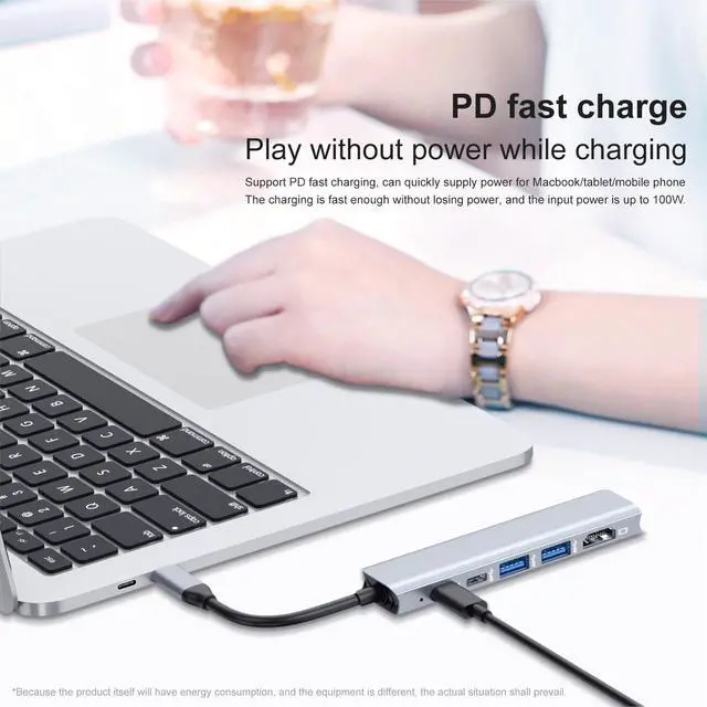 Alt view image 3 of 7 - VisiPower 7-in-1 Mini Type C / USB-C to HDMI 4K@30Hz+ PD Charging&Data, USB3.0*2+Type-c+TF / SD Micro Card Reader, Type-C PC Mobile Phone laptop 7-in-1 Docking Station Extension Hub Converter Adaptor