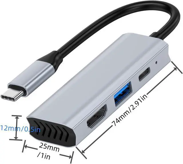 Main image of VisiPower 3 In 1 Type-C / USB-C to HDMI 4K@30Hz & PD Charging & USB 3.0 Extension hub Adapter Converter, Type-C docking station to expansion Hub 4K laptop 3-in-1 wired same screen adapter cable