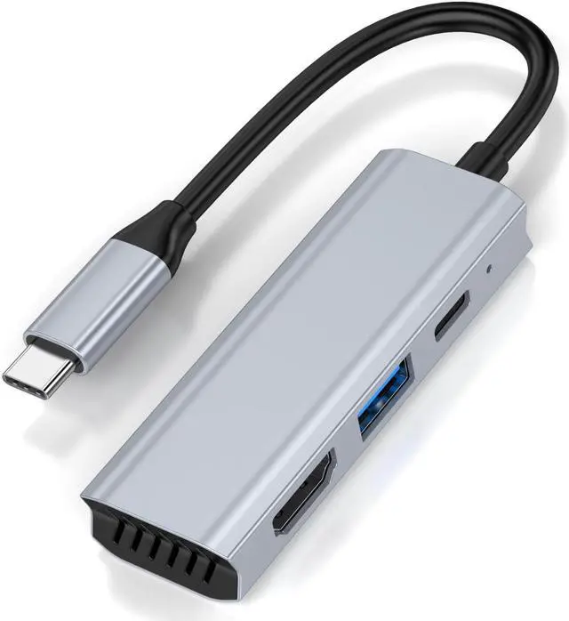 Alt view image 7 of 7 - VisiPower 3 In 1 Type-C / USB-C to HDMI 4K@30Hz & PD Charging & USB 3.0 Extension hub Adapter Converter, Type-C docking station to expansion Hub 4K laptop 3-in-1 wired same screen adapter cable