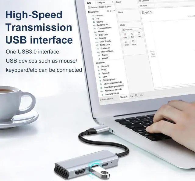 Alt view image 4 of 7 - VisiPower 3 In 1 Type-C / USB-C to HDMI 4K@30Hz & PD Charging & USB 3.0 Extension hub Adapter Converter, Type-C docking station to expansion Hub 4K laptop 3-in-1 wired same screen adapter cable