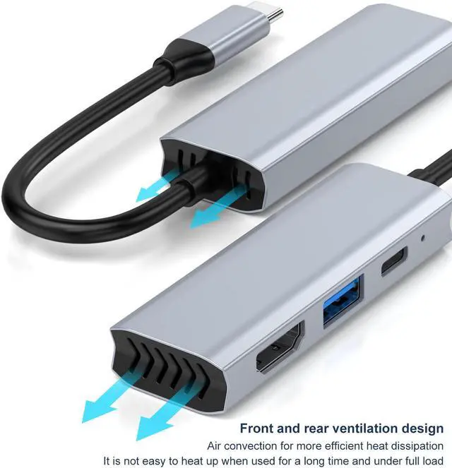 Alt view image 2 of 7 - VisiPower 3 In 1 Type-C / USB-C to HDMI 4K@30Hz & PD Charging & USB 3.0 Extension hub Adapter Converter, Type-C docking station to expansion Hub 4K laptop 3-in-1 wired same screen adapter cable