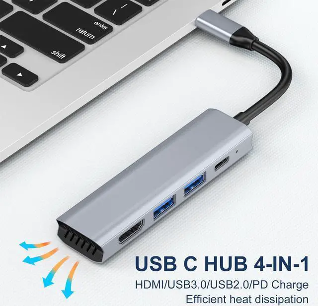 Alt view image 2 of 7 - VisiPower 4 in 1 Type-C  / USB-C to HDMI 4K@30Hz + PD Charging + USB 3.0 + USB 2.0 Extension Adapter Converter, PC Mobile Phone laptop 4-in-1 Docking Station USB Extension Hub Converter Adaptor Cable