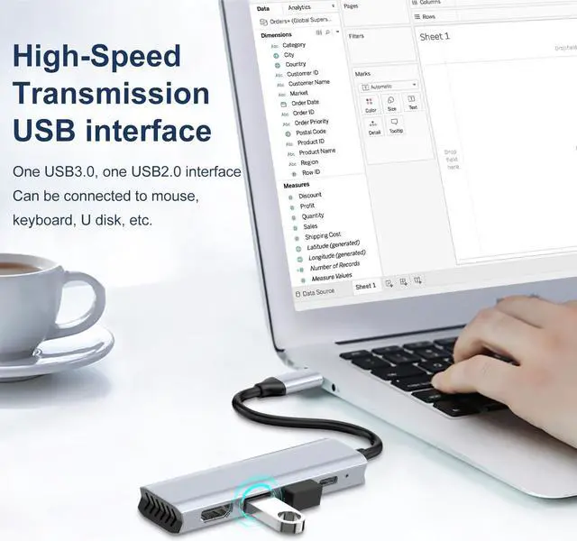 Alt view image 5 of 7 - VisiPower 4 in 1 Type-C  / USB-C to HDMI 4K@30Hz + PD Charging + USB 3.0 + USB 2.0 Extension Adapter Converter, PC Mobile Phone laptop 4-in-1 Docking Station USB Extension Hub Converter Adaptor Cable
