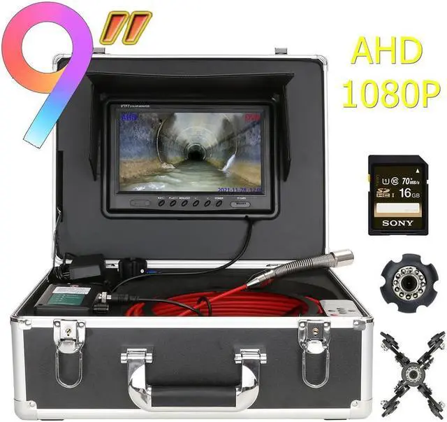 Alt view image 8 of 14 - VisiPower Draining plumbing,Wall,Wire inspection/ Sewer Pipe Camera/Pipeline Industrial Endoscope/9" Monitor/DVR video recording/12PCS LED Lights /16GB SD Card/8 hours continuous use/30m Cable length