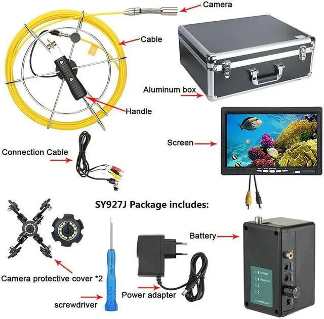 Alt view image 14 of 14 - visiPower Sewer Pipe Drain Pipe Pipeline Inspection Camera Industrial Endoscope System 7" display, Meter Counter, Waterproof 12PCS LED Lights for home Blocked draining plumbing Cable length 20m/65ft