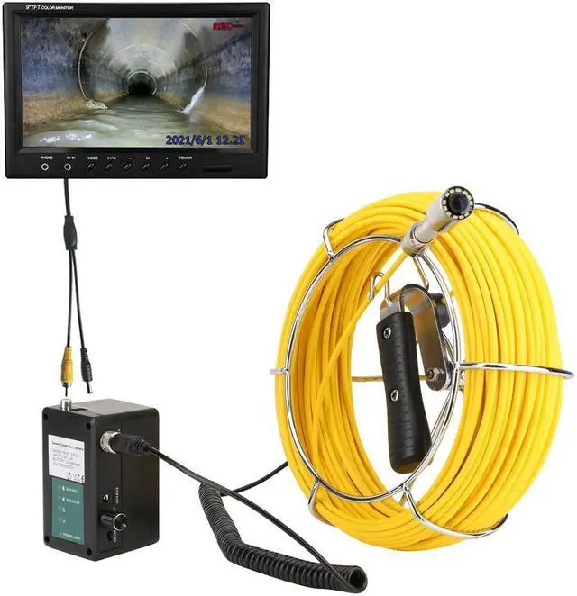 Alt view image 14 of 14 - visiPower Sewer Pipe Drain Pipe Pipeline Inspection Camera Industrial Endoscope System 9" display, Video Recording Meter Counter waterproof for home Blocked draining plumbing Cable length 20m/65ft